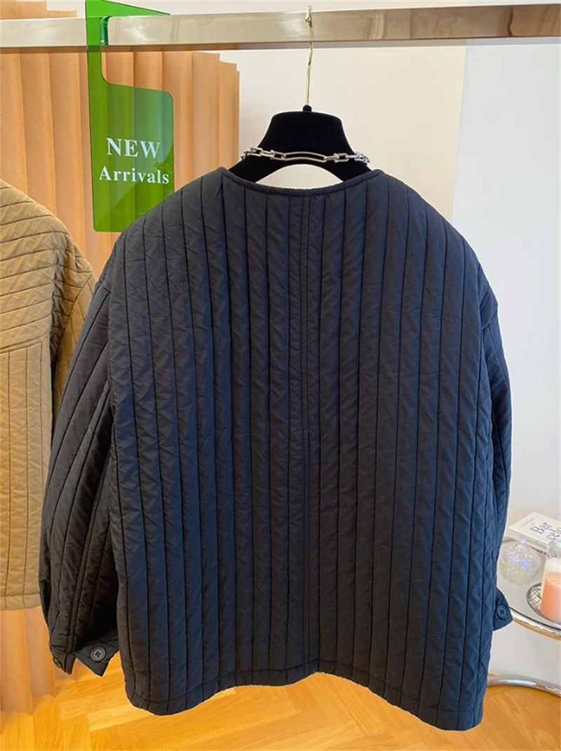 Veste coréenne en coton matelassé à col rond pour femmes, manteau léger et ample décontracté avec patte irrégulière et pince en coton, 2025