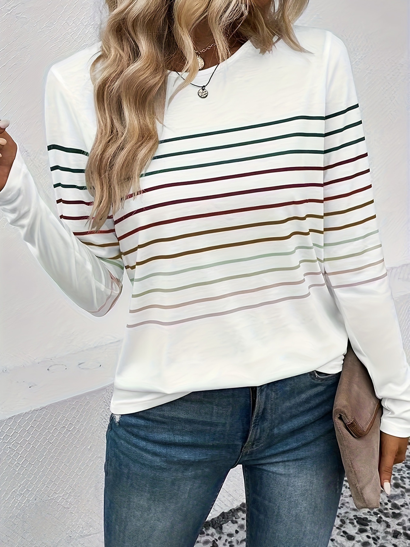 T-shirt rayé à manches longues pour femme, nouvelle collection printemps-automne, décontracté, fin, polyvalent, à porter en dessous