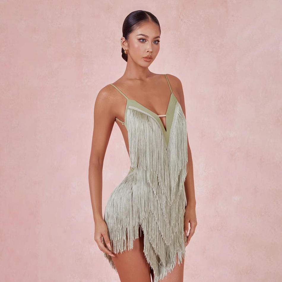 Robe de danse latine sans manches pour femmes, dos Bae, entièrement à franges, pour Performance du ventre, robes de danse modernes, NY60 2420