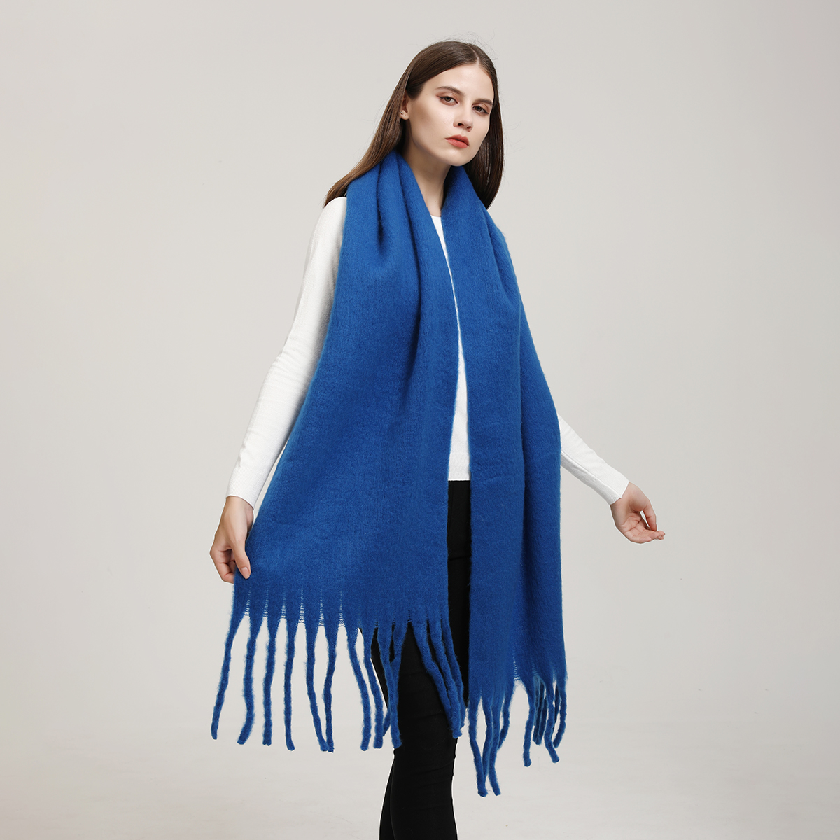 Écharpe d'hiver en cachemire pour femmes, couverture Pashmina chaude et solide, châle épais et doux avec pompon, Poncho Long 245x40cm