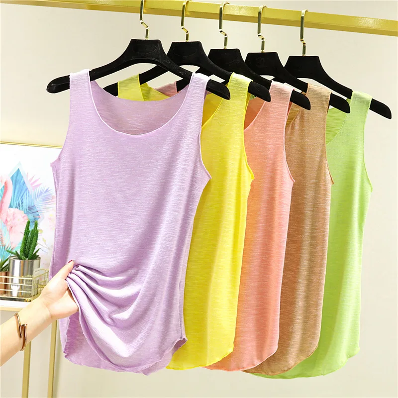 Camis en coton pour femmes, vêtements d'extérieur d'été, débardeur sans manches, col rond, chemise de base ample en coton, Cool pour filles des années 90, gilet Streetwear doux