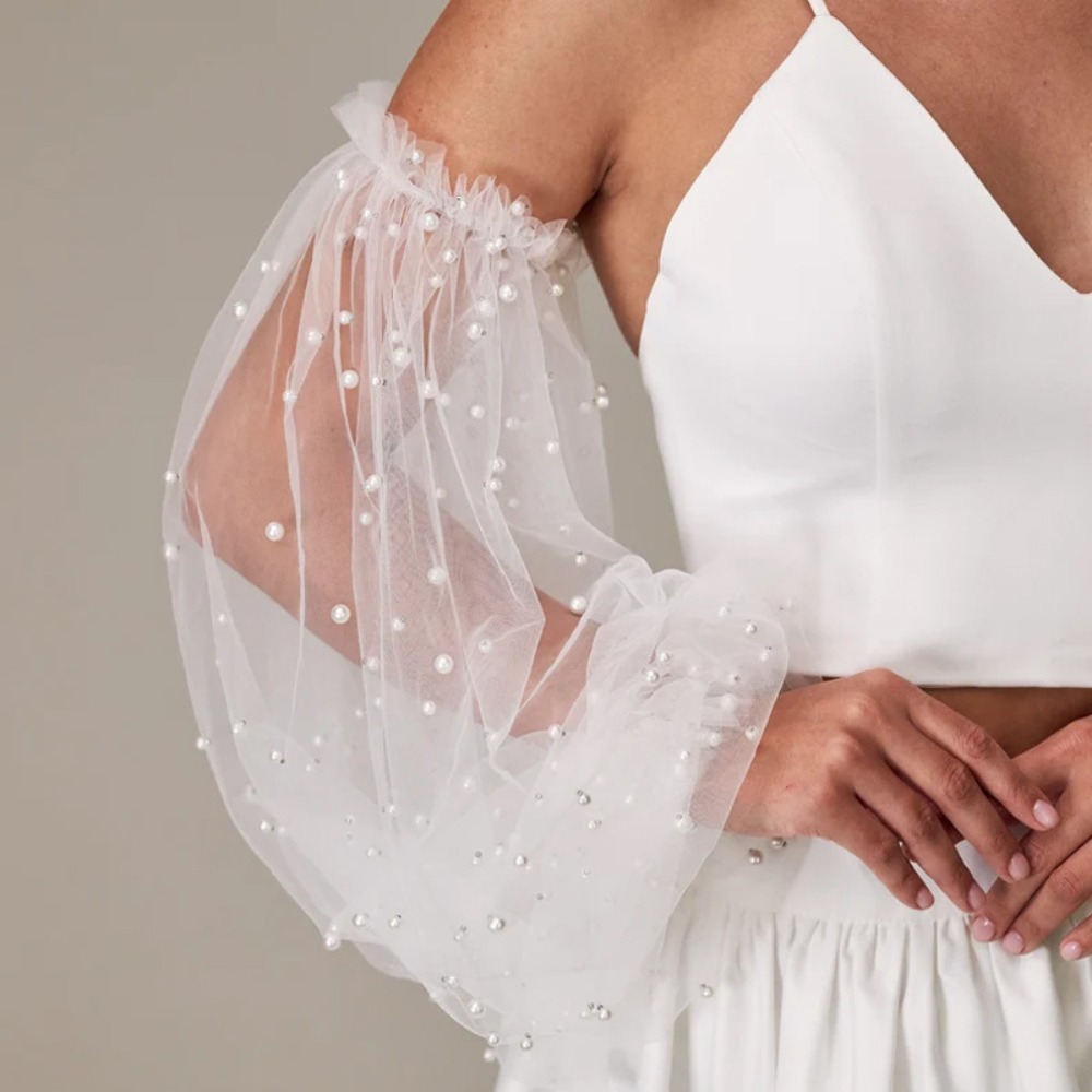 Manches de bras de mariée en fil élégant, dentelle plissée, respirantes, manches longues de mariage, manches fines en forme de lanterne détachables pour femmes