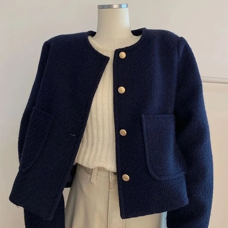 Veste Courte Femme Automne 2026 – Col Rond Tendance, Cardigan Élégant, Manteau Rétro Confortable pour Dames