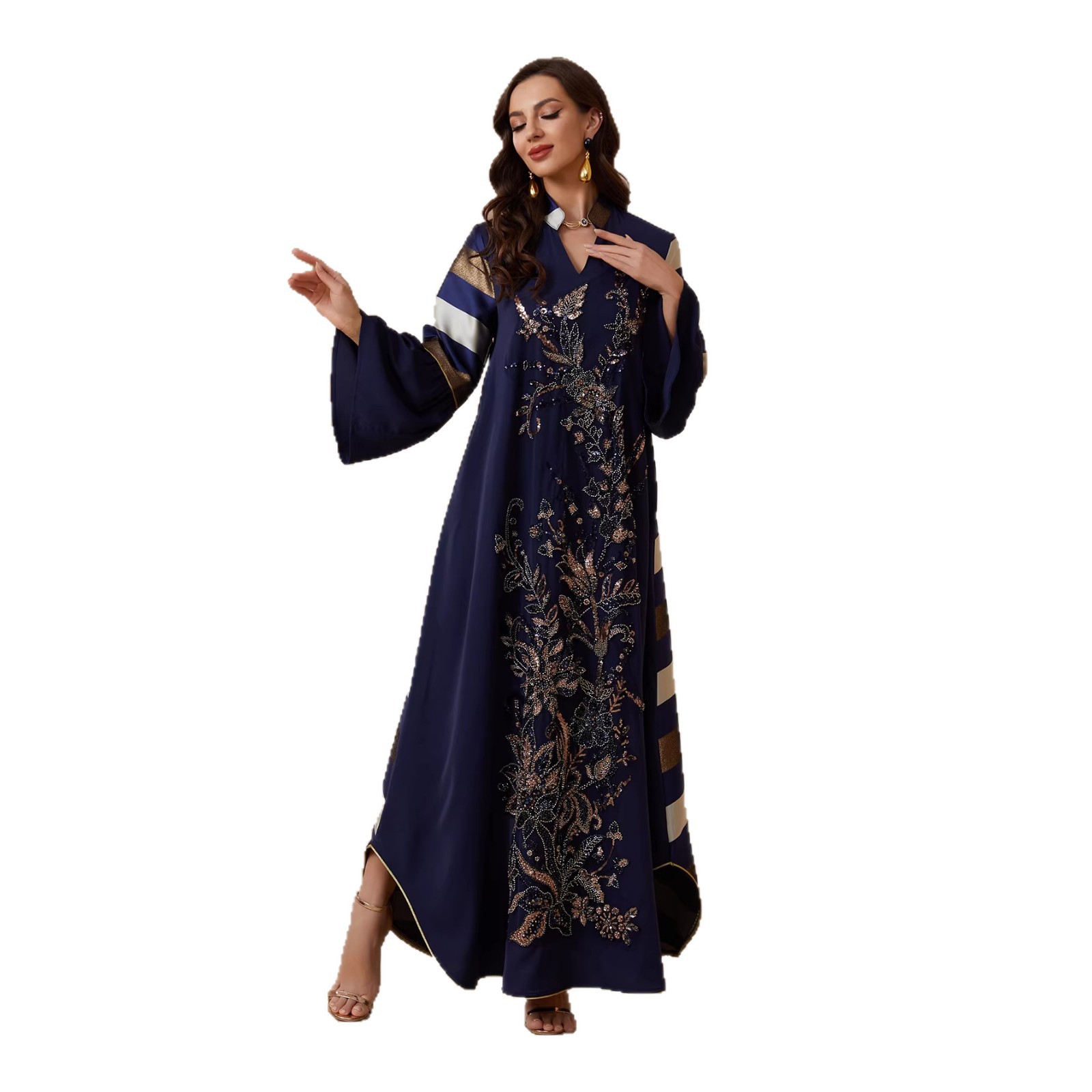 Robe longue Abaya Jalabiya pour femmes musulmanes, tenue de fête Eid, Kaftan Dubaï, Ramadan, avec sequins et patchwork, style arabe, Vestidos 2026