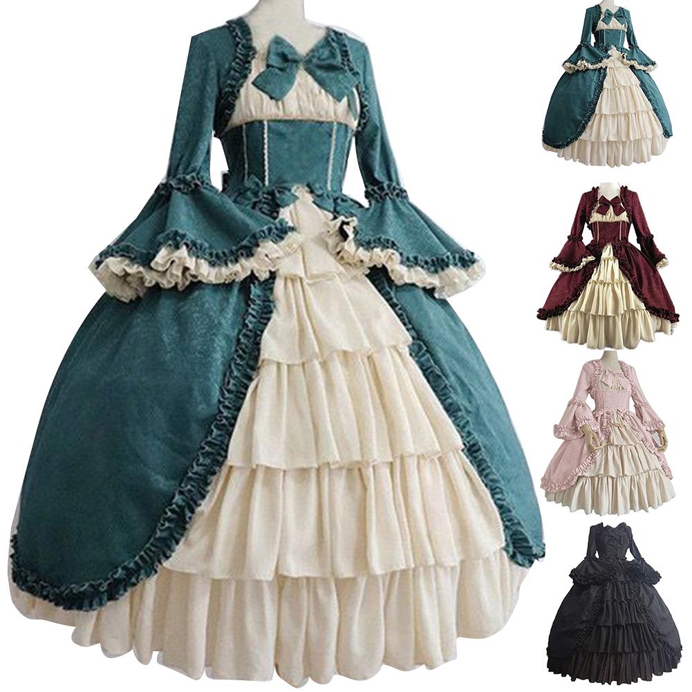 Robes médiévales robe de cour gothique Royal Lady Ball robe Lolita col carré taille serrée nœud papillon femmes robe Vestido Ropa