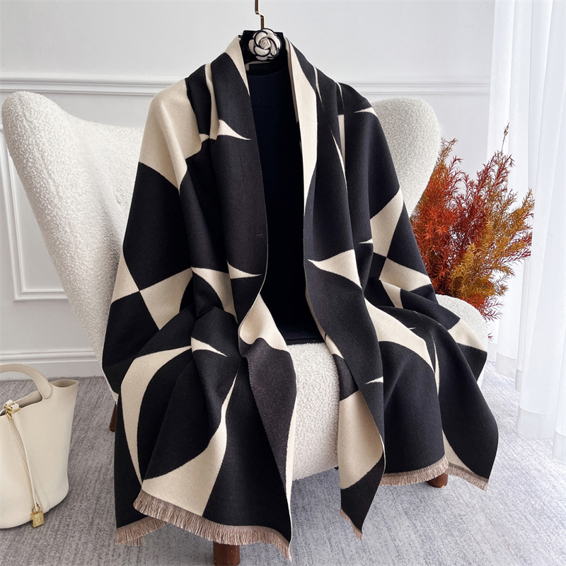 Automne hiver écharpe pour femmes Jacquard Pashmina châle enveloppes couverture en cachemire chaud épais étoles dame Bufanda Poncho foulards