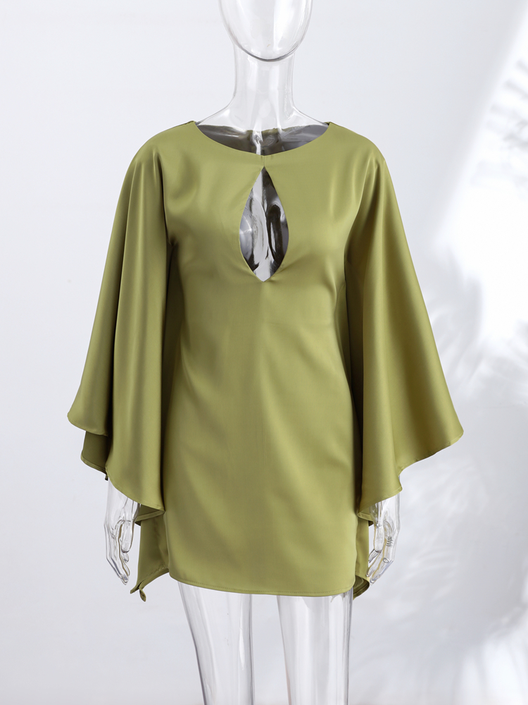 Robe Courte en Satin Sexy pour Femme, Col Rond, Manches Chauve-Souris, Découpes, Taille Haute, Nouvelle Collection Été 2026, Robes Chic et Tendance