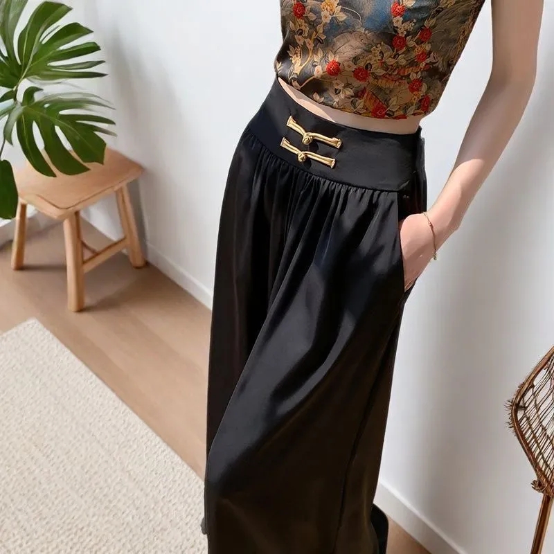 Pantalons pour femmes 2025 printemps été taille haute Style chinois Femme pantalon décontracté en mousseline de soie Protection solaire dames jupe pantalon