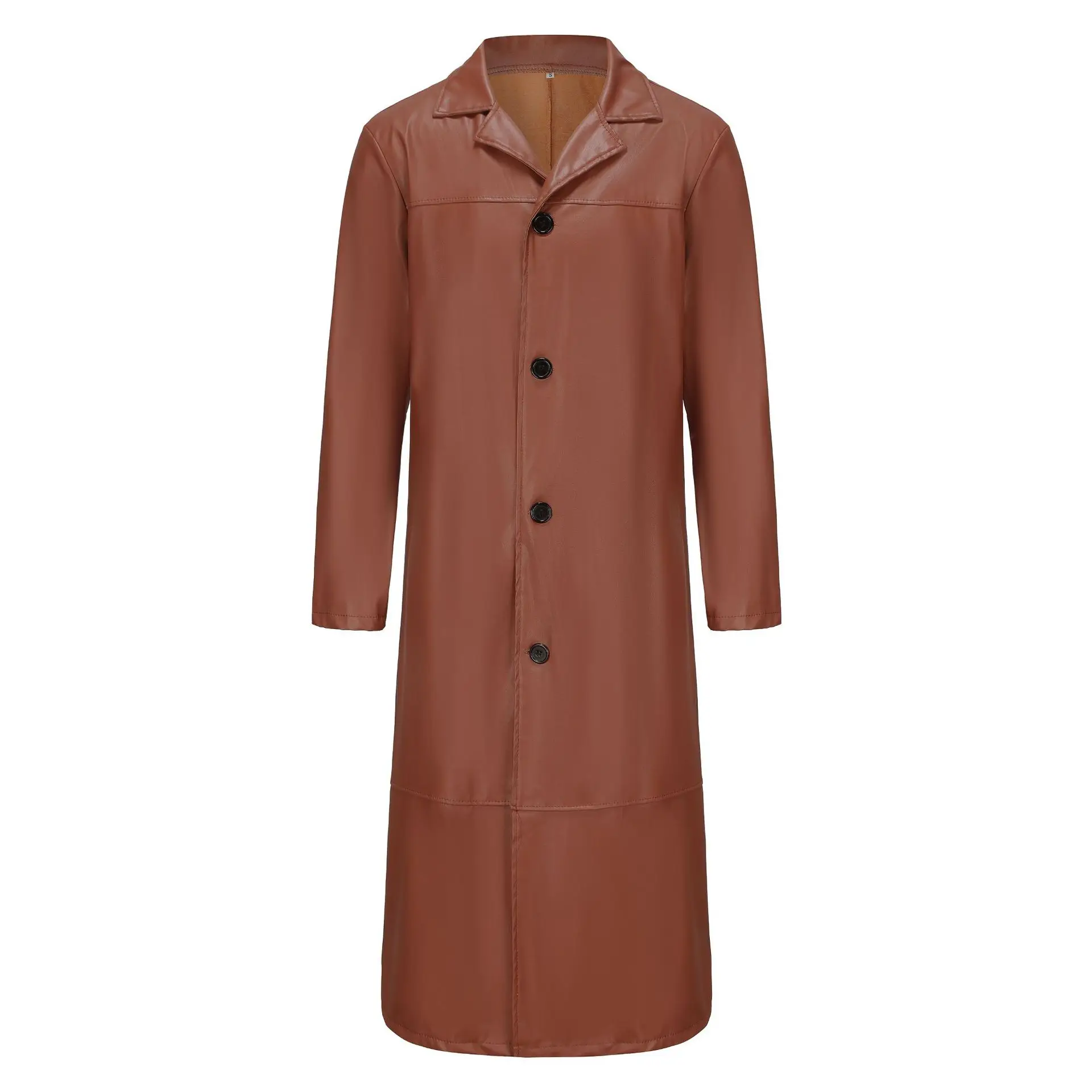 Nouvelles vestes longues en cuir pour hommes 2026 – Manteau trench gothique punk à boutons, col à revers uni, coupe-vent long en PU, manteaux d'hiver en cuir