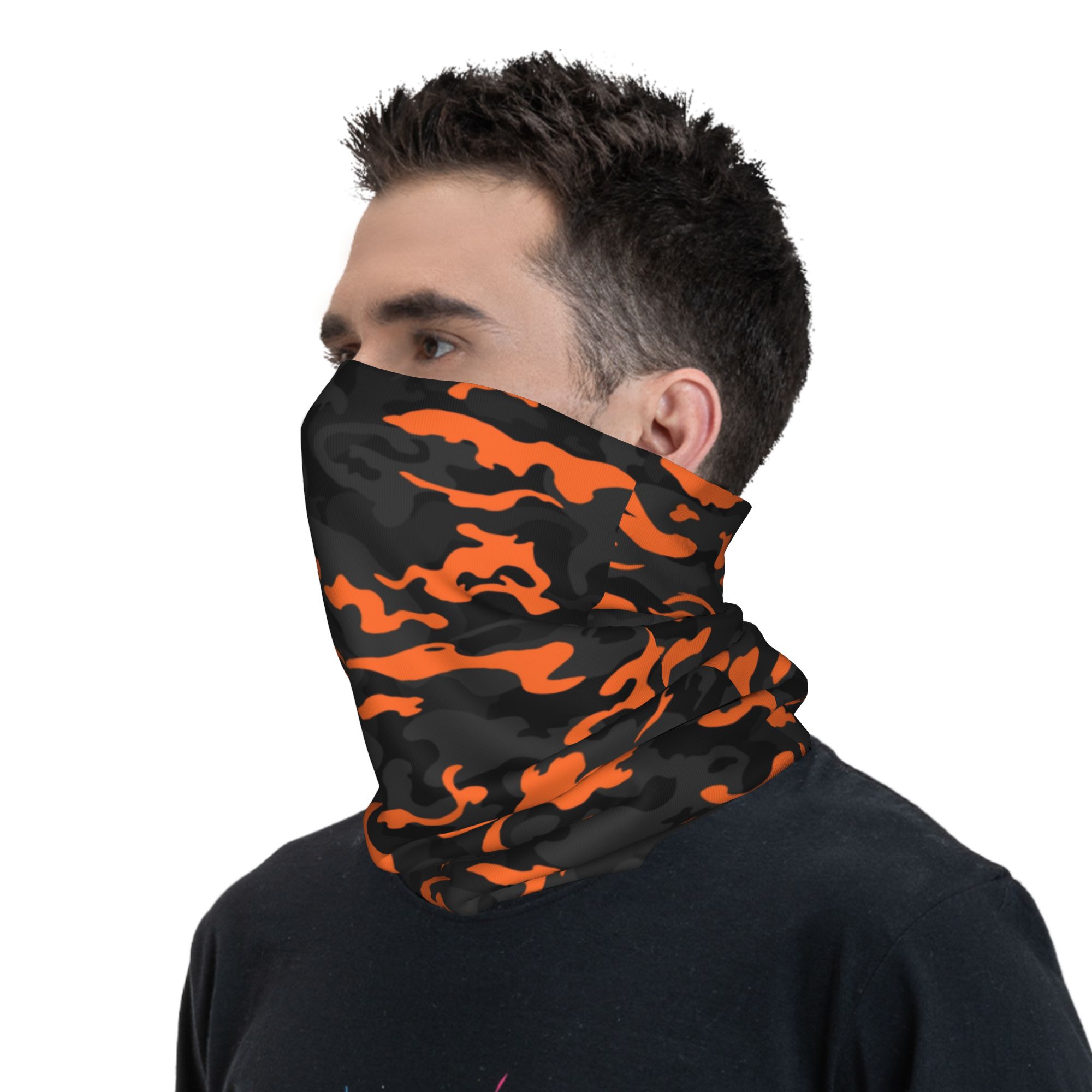 Cache-cou Bandana de Camouflage noir et Orange, Style Camouflage personnalisé, pour randonnée, course à pied, écharpe enveloppante pour hommes et femmes, bandeau plus chaud