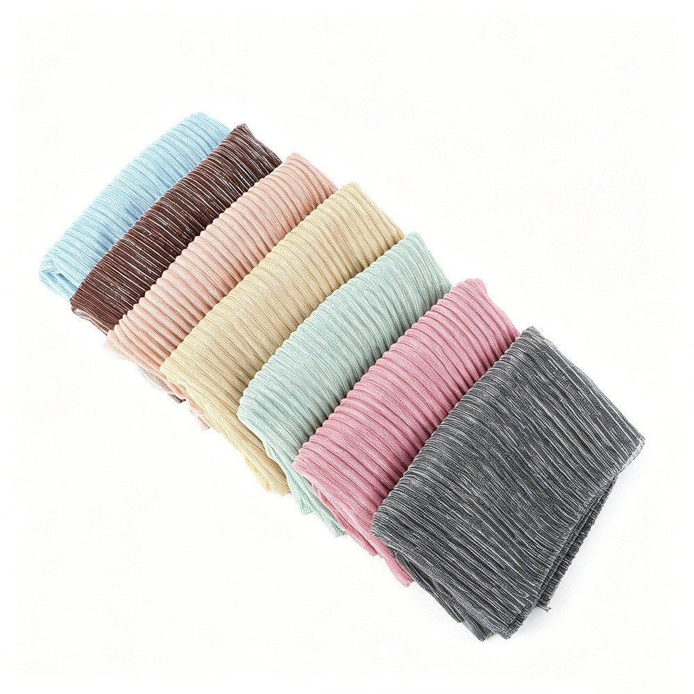 Foulard en soie uni tendance, voile hijab en mousseline froissée respirante, turban brillant avec fils dorés et argentés pour l'extérieur