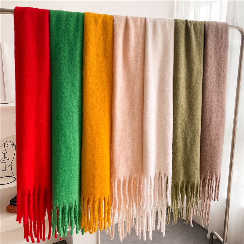 Mahair arc-en-ciel hiver Design de mode femmes couverture écharpe marque de luxe épaissir chaud foulards gland foulard cachemire châles