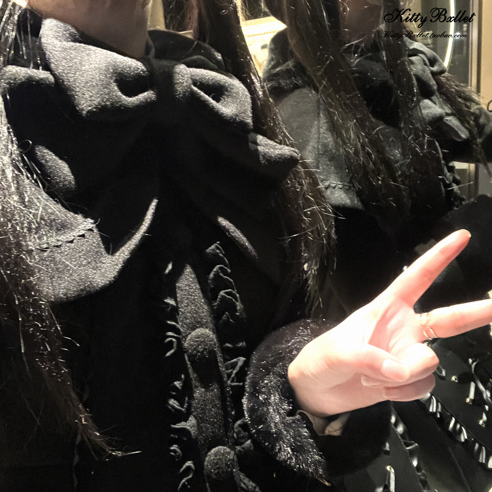 Lolita-Manteau en tweed japonais original pour femme, pardessus noir, col en fourrure élégant doux, nouvelle collection, automne et hiver