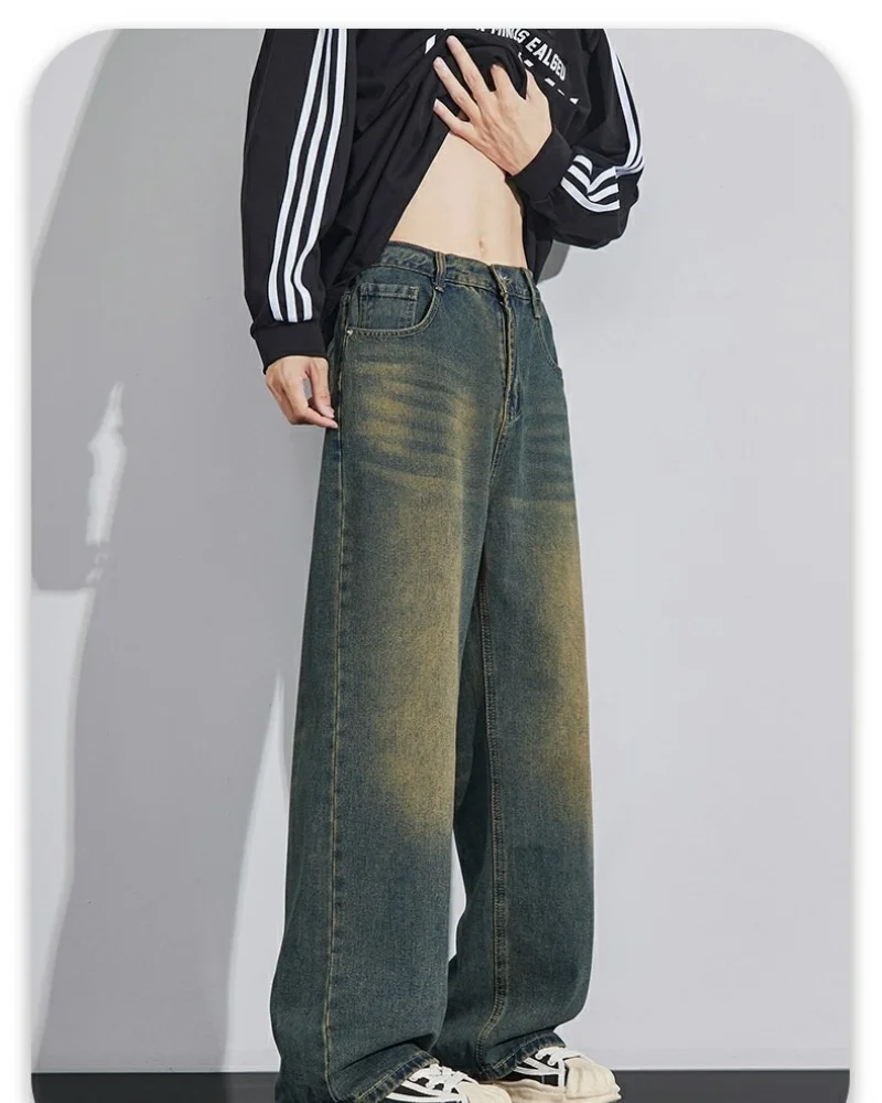 Pantalon en jean pour hommes Vintage lavage jambe large jean ample décontracté droit Style américain rue hommes pantalon quatre saisons nouveau 2026