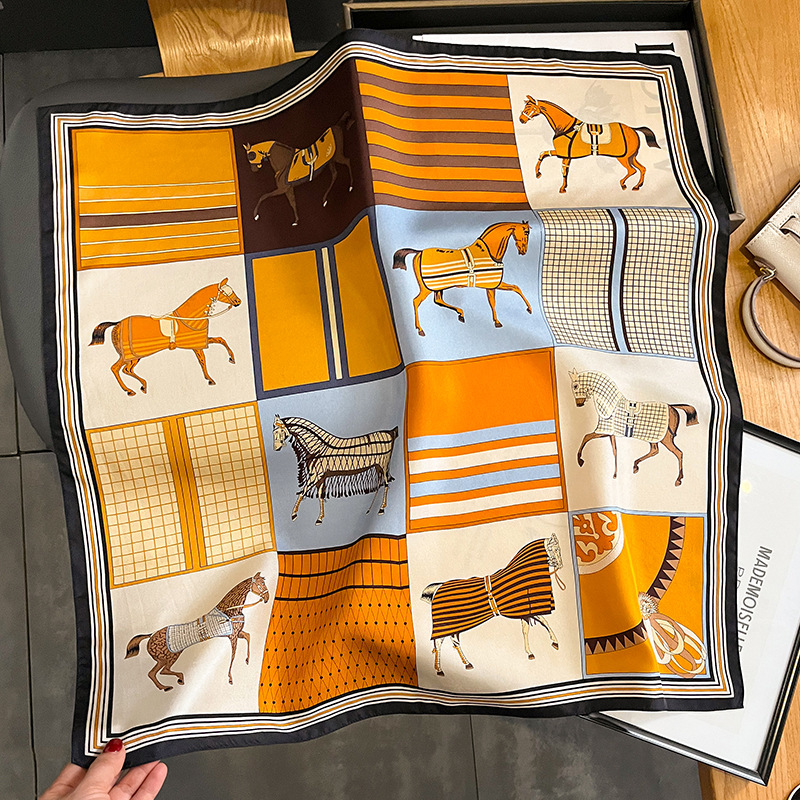 Foulard imprimé en soie de mûrier pour femmes, 70 × 70CM, rétro, mode sergé, châle décoratif, Protection solaire, vente en gros