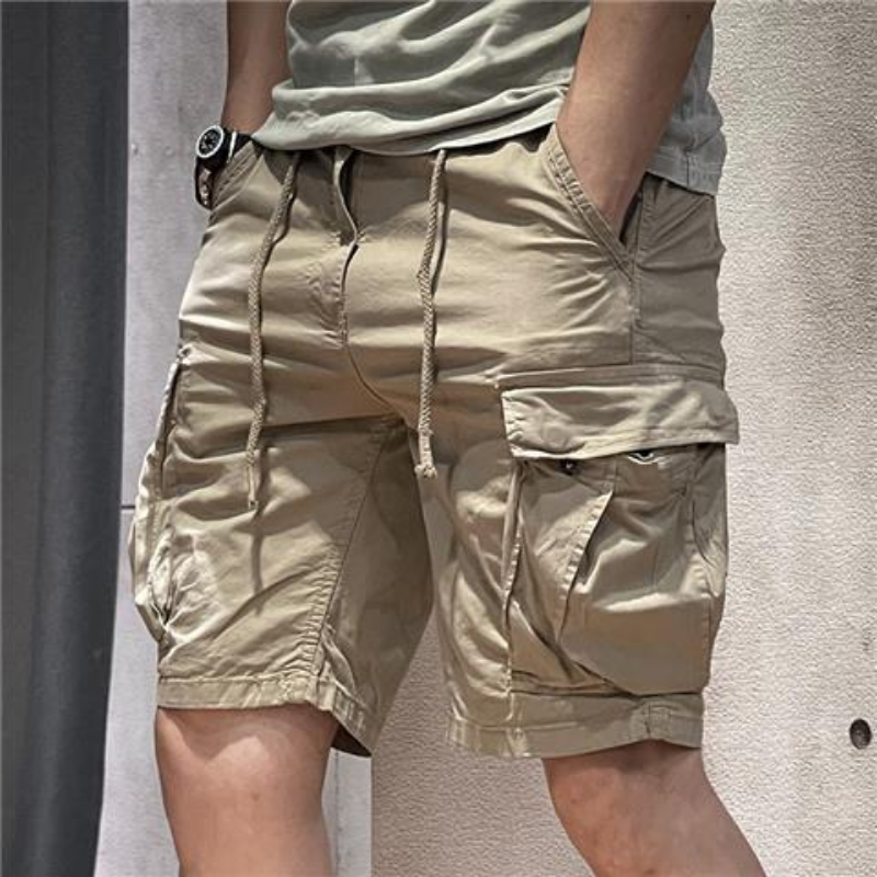 Demi-Short Cargo pour hommes, couleur unie, avec cordon de serrage, kaki, Bermuda, pantalon court, été, Style coréen, Baggy, taille élastique, Y2k