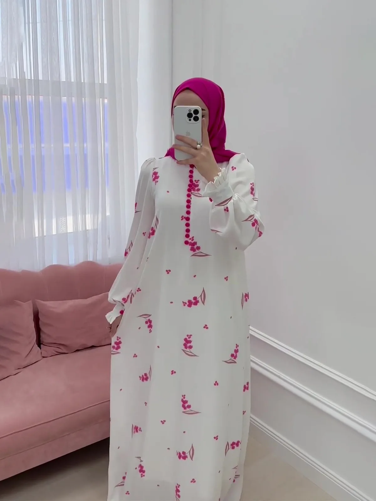 Robe de soirée musulmane Eid pour femmes, imprimé doux, longue, boutons, Ramadan, maroc, dubaï, turquie, Jalabiya, 2024