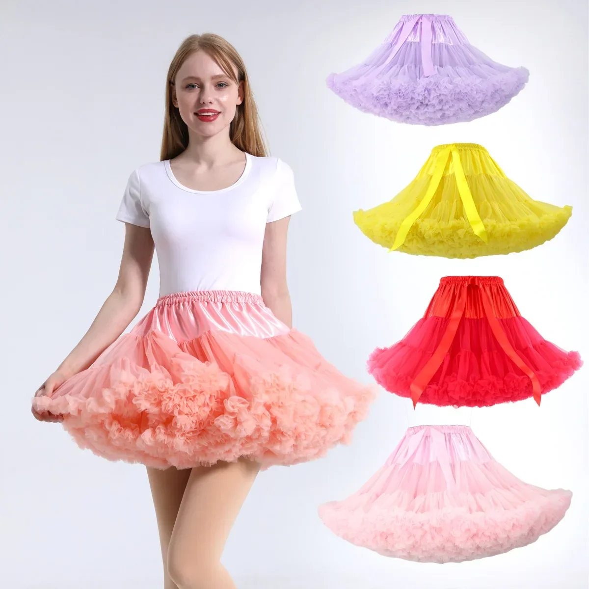 ARBXD Jupe Tutu pour Femme, en Tulle Uni et Volumineux, Style Princesse, Jupe de Ballet, Robe de Performance pour Fête, Vêtements pour Femme