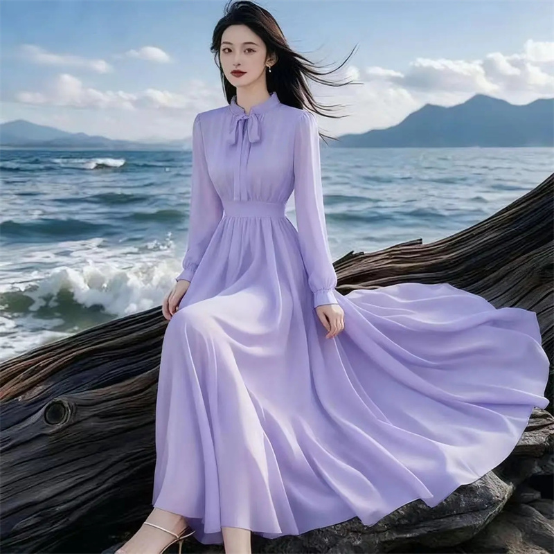 Robe coréenne de haute qualité pour femmes, nouvelle collection printemps-automne 2026, tempérament élégant, confortable, longue, robes pour dames