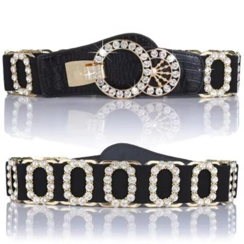 Ceinture pour femme, ceinture décorative pour femme, ceinture élastique à la mode avec incrustation de diamants, ceinture élastique, ceinture élargie