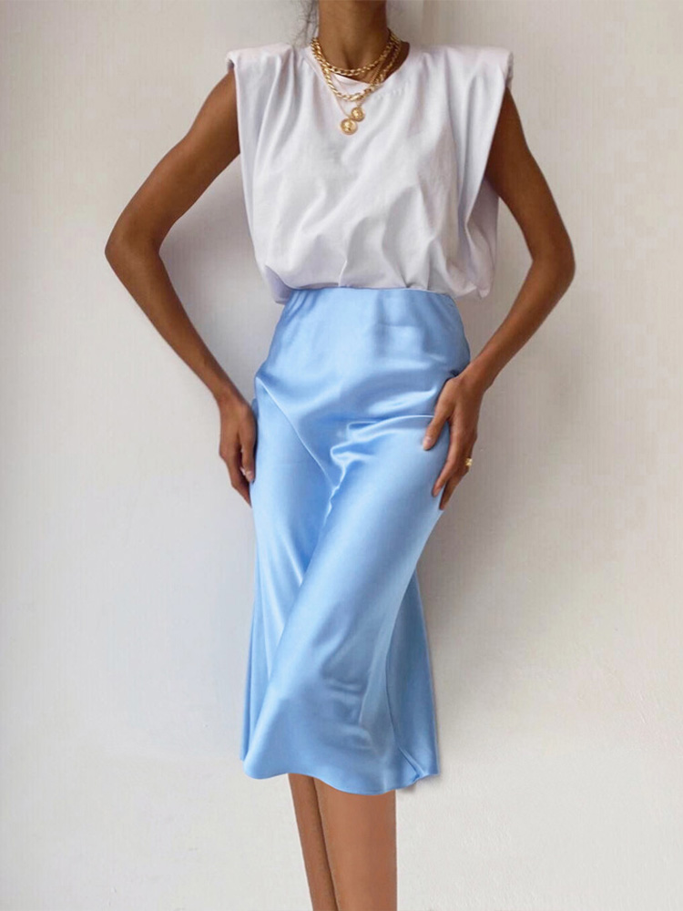 Jupe longue en Satin de soie pour femmes, couleur unie, violet, taille haute, élégante, pour le bureau, nouvelle collection printemps 2024