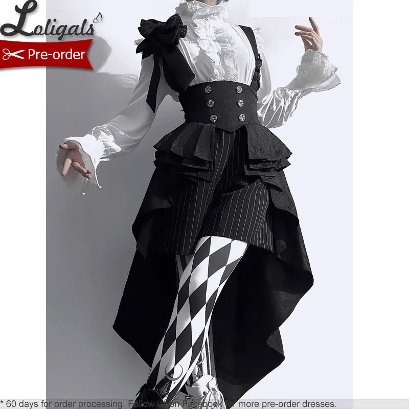 Tenue Ouji Cool Lolita serre-taille w. Jupe Haute et Basse de Princesse, Costume Corset de Théâtre Lapin