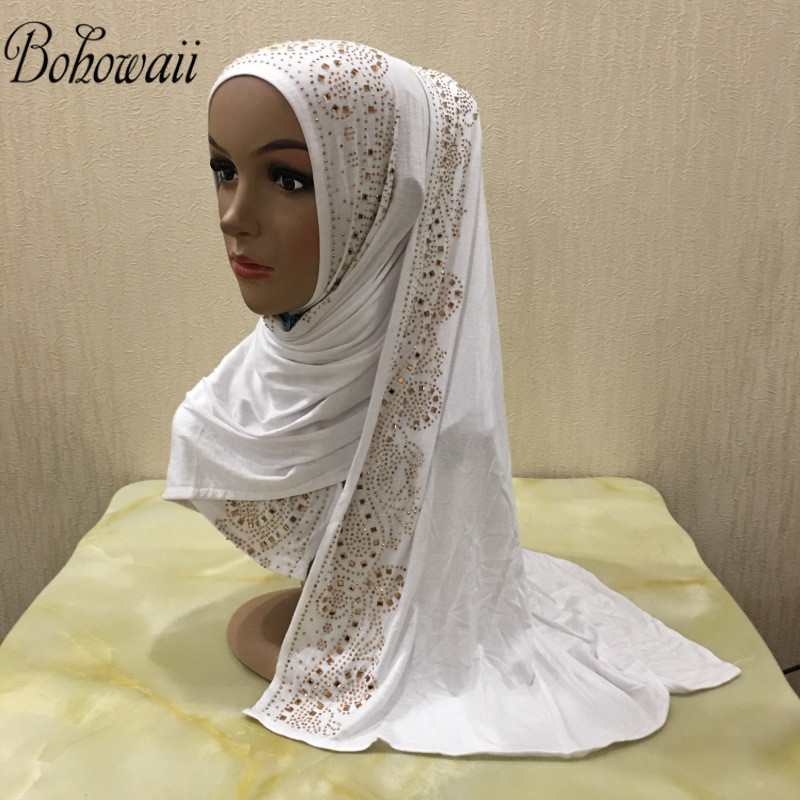 BOHOWAII diamants Jersey Hijab écharpe mode musulmane Turban Femme Musulman africain bandeau arabe turc Hijabs pour les femmes
