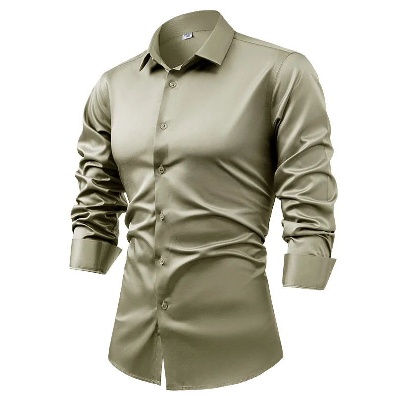 S ~ 6XL satin grande taille chemise à manches longues affaires tenue décontractée chemise sans repassage résistant aux rides hommes en gros, chemises pour hommes
