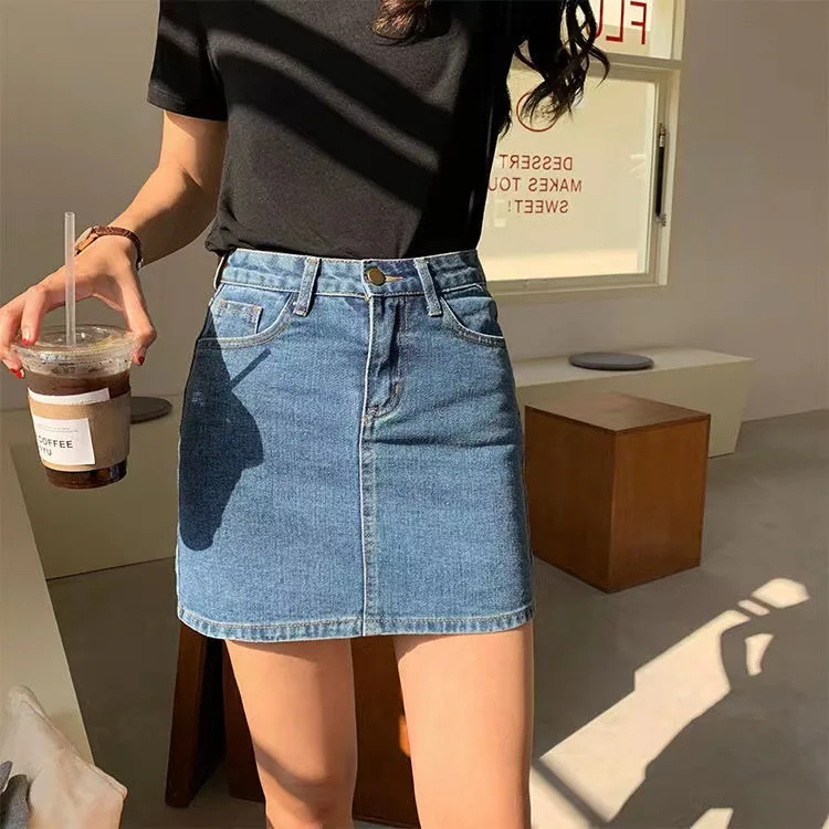 Jupes en denim pour femmes, coupe droite, taille haute, décontractée, sexy, slim, mini, adorable, vintage, étudiantes, Ulzzang, chic, streetwear, nouvelle collection