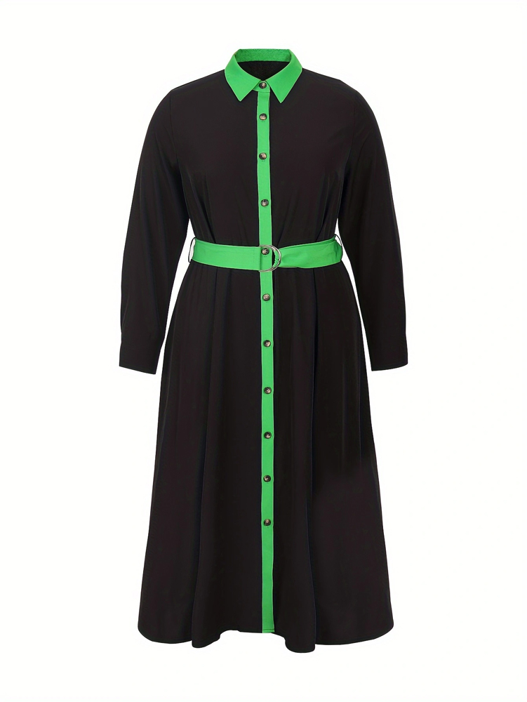Robe élégante pour femmes grandes tailles : élégante, sans manches, à nouer devant, fermeture boutonnée, col montant, parfaite pour la saison des remises de diplômes.