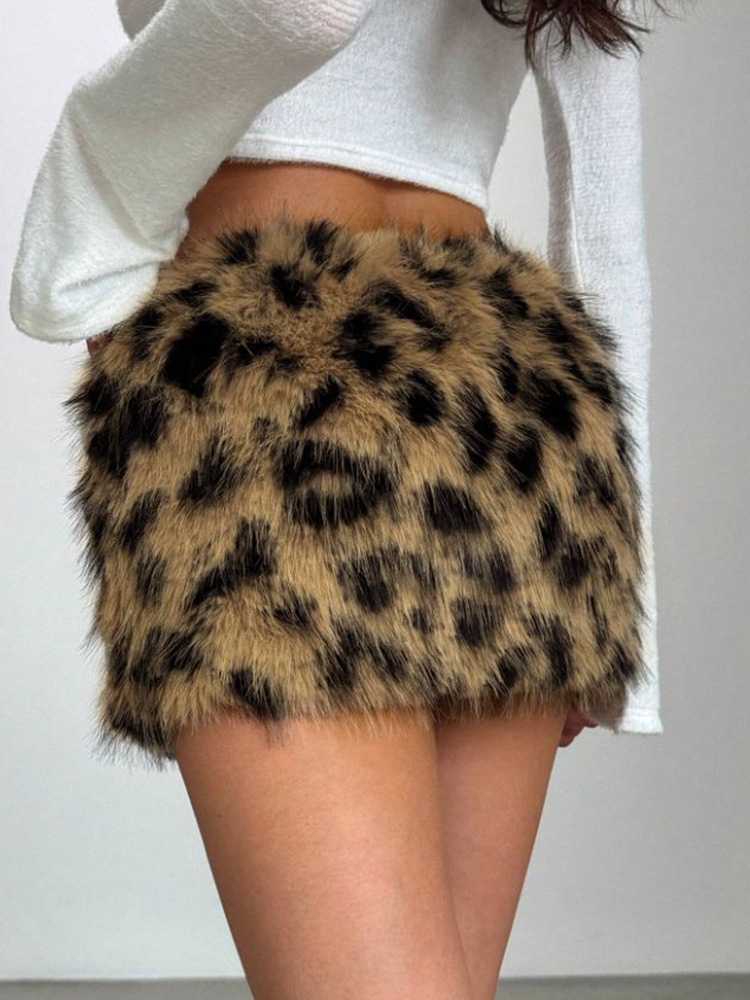 Jupe léopard rétro américaine Y2K pour femmes, fausse fourrure, Streetwear, Mini jupes Sexy, Hip Hop, Vintage, Slim, taille basse, gothique