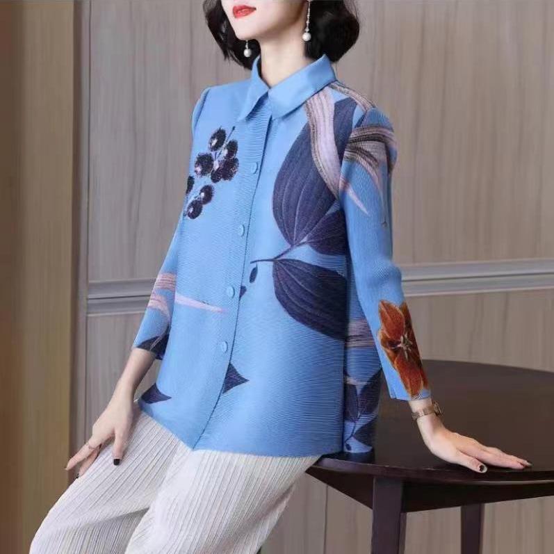 Chemise femme automne 2023 nouvelle petite chemise à la mode maman plissée grand haut court