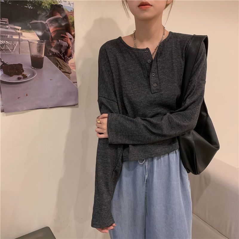 T-shirts à manches longues pour femmes, hauts en coton minimalistes, coupe décontractée, tissu extensible surdimensionné, confortable, doux, quotidien, rétro d'automne