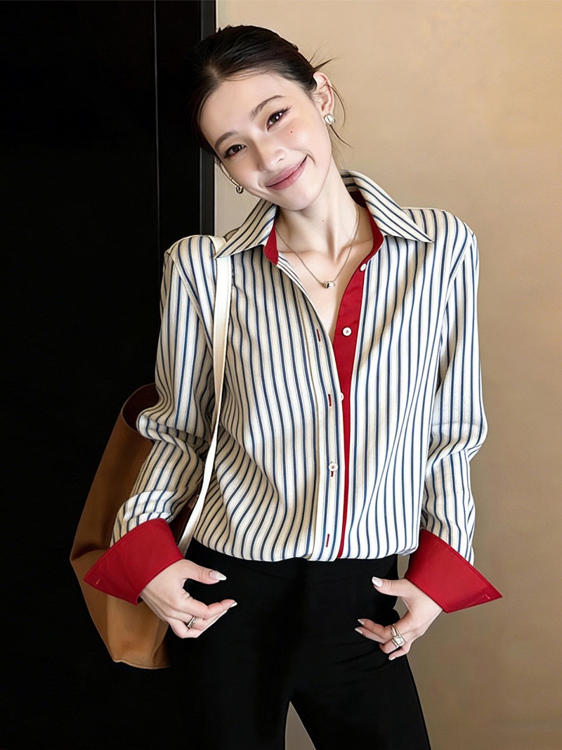 Chemisiers vintage pour femmes, chemises rayées décontractées, vêtements amples tendance printemps/été, hauts à manches longues pour femmes