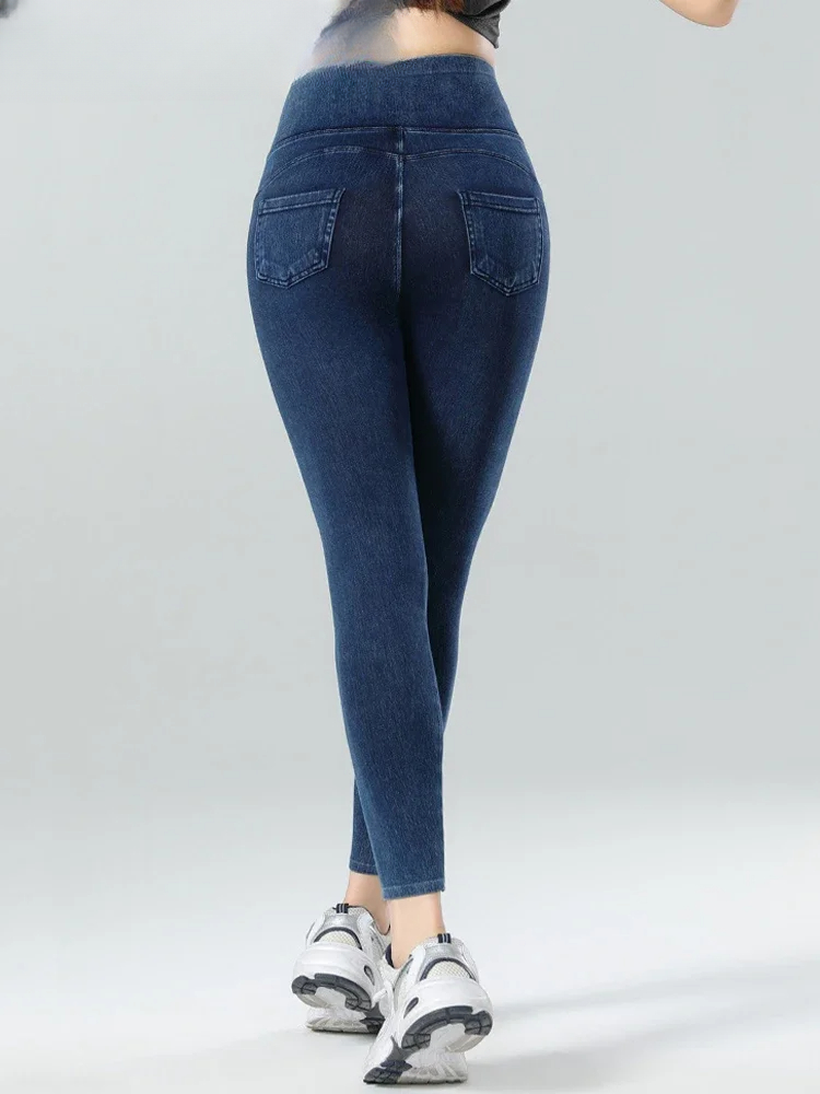 2025 nouveau Jean Legging Yoga Fitness Leggings femmes taille haute poche bout à bout Slim Skinny Jean serré Stretch jegging