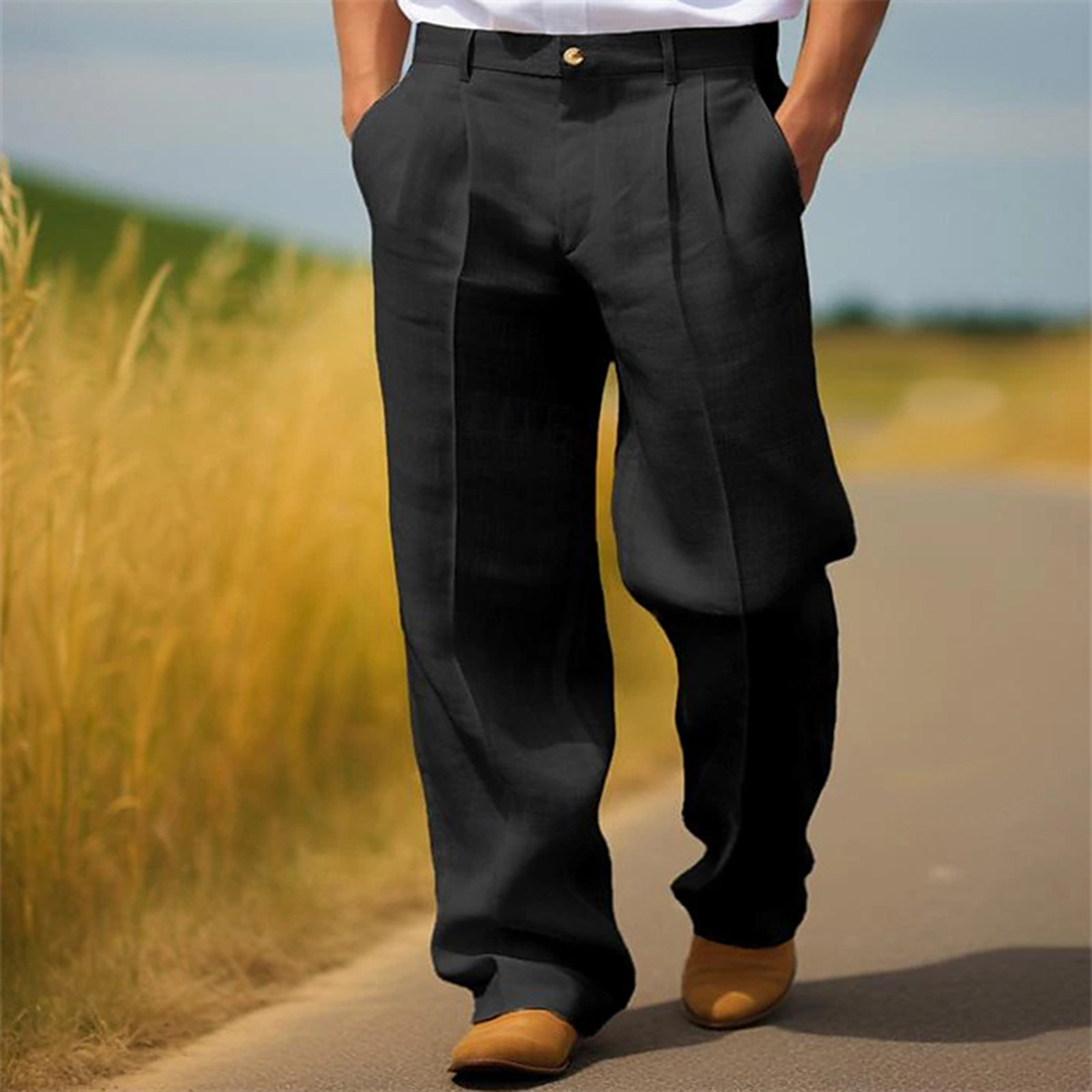 Pantalon de Costume Homme Décontracté Couleur Unie Coupe Classique Plissé Devant Moderne Formel Business