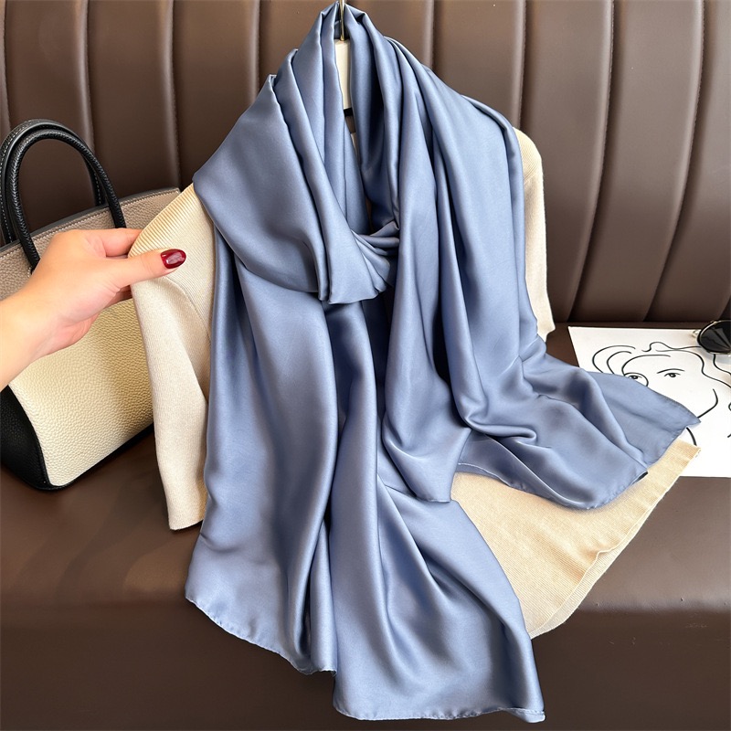 Foulard 100% soie pour femmes, Design basique uni, 180x90cm, châle enveloppant, luxe, Hijab, bandeau, étoles de plage