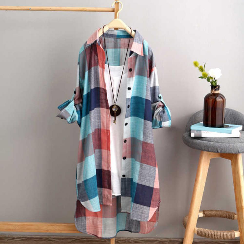 Chemise décontractée à carreaux Tartan pour femmes, chemisier à revers à manches longues, doux et respirant, haut Long à la mode, chemise ample, usage quotidien