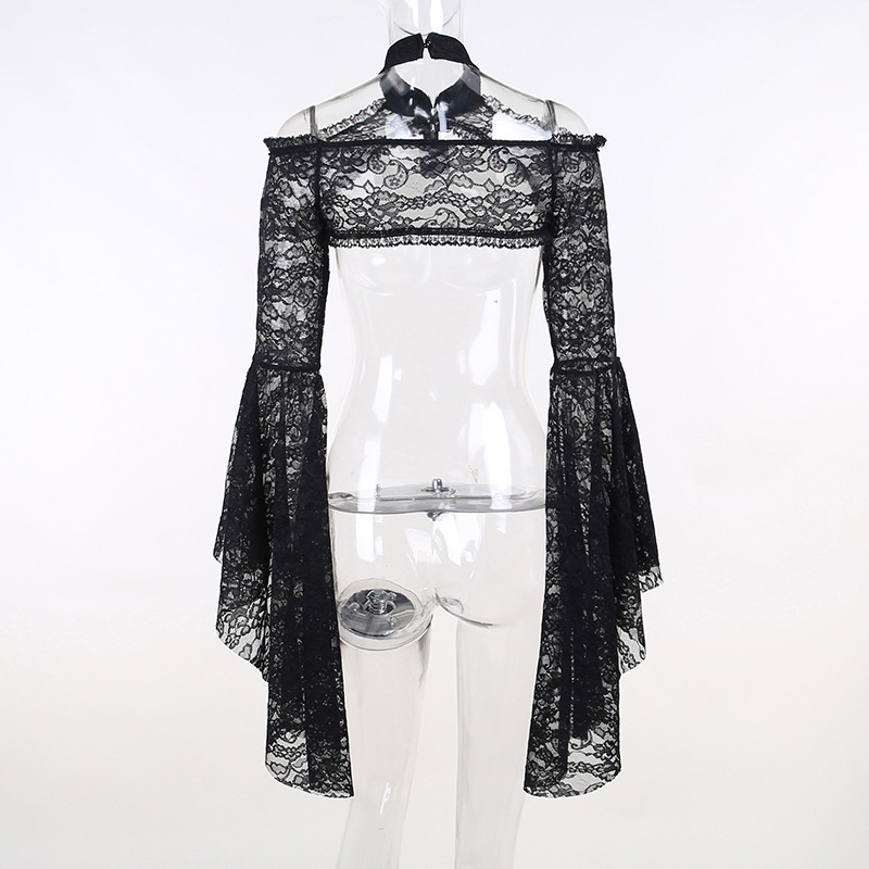 Dentelle Shrugs Sheer Crop Y-Long Bell Sleeves pour femmes, Dark Gothic Wedding, Punk Cold Initiated Costume, Crochet BEmbed o Cover Up Shirt