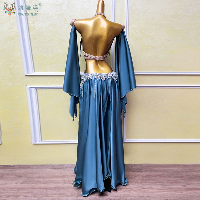 Robe de spectacle de danse du ventre orientale pour femmes, Double fente, Costume élégant et magnifique, tenue de compétition de spectacle de danse pour femmes
