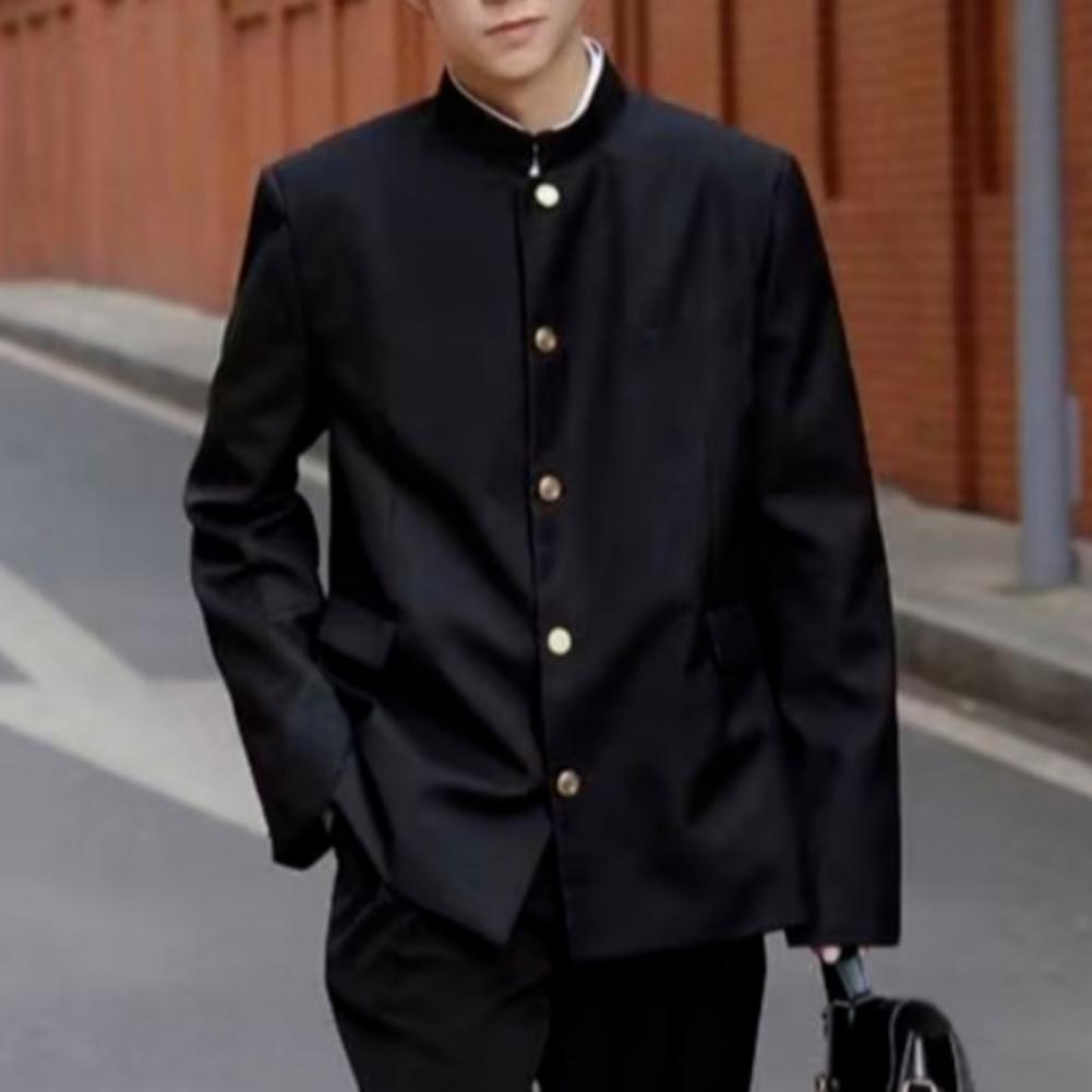 Veste de costume pour homme style japonais, uniforme scolaire, col montant, simple boutonnage, formel, avec poches à rabat, tunique chinoise