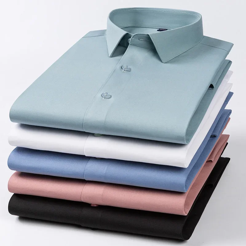Chemises de luxe en soie de haute qualité pour hommes, coupe ajustée, chemise formelle à manches longues, chemise blanche douce, vêtements de bureau en soie
