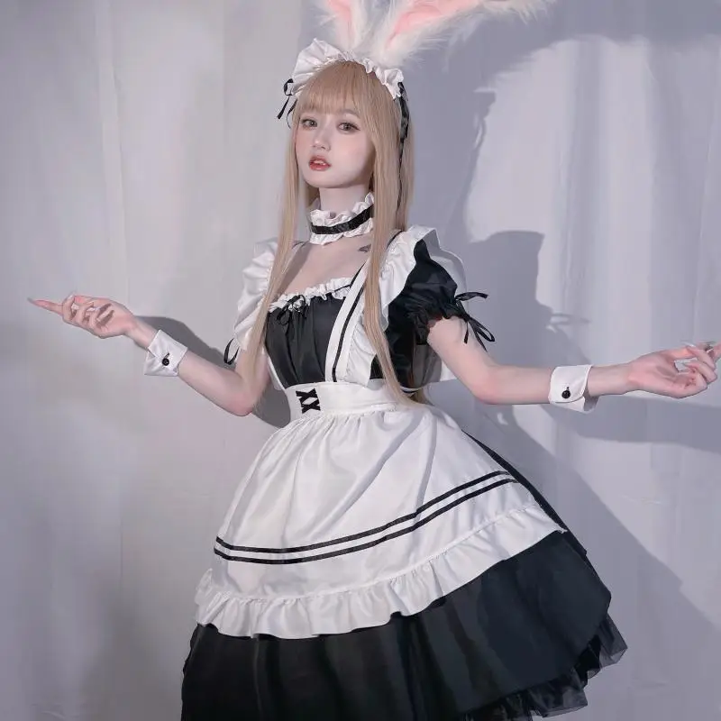 Costumes de femme de chambre noir blanc tenue de femme de chambre Anime Cosplay Sexy gothique Lolitamiad robe Kawaii fée uniforme grande taille Lingerie vêtements