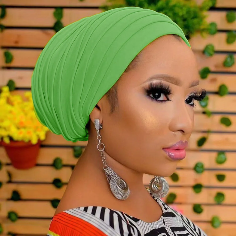 Turban Plissé pour Femme Africaine, Hijab Musulman, Bonnet de Mode, Nouveauté