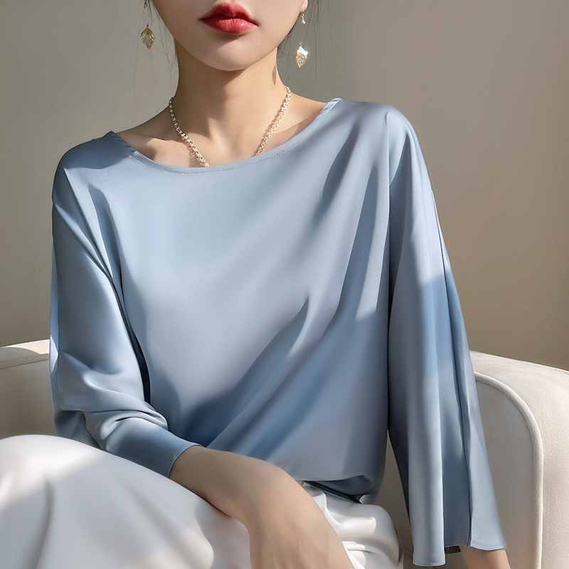 T-Shirt en soie pour femmes, coupe ample, haut en soie de mûrier, manches courtes, surdimensionné, chemise en soie à sept manches, Style de trajet élégant, été