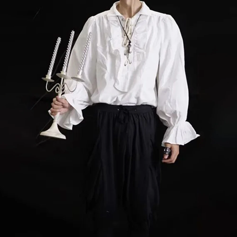 Chemise à manches longues à volants pour hommes, sans sexe, élégant, Style palais rétro médiéval, vêtements de spectacle sur scène, unisexe, nouvelle collection automne