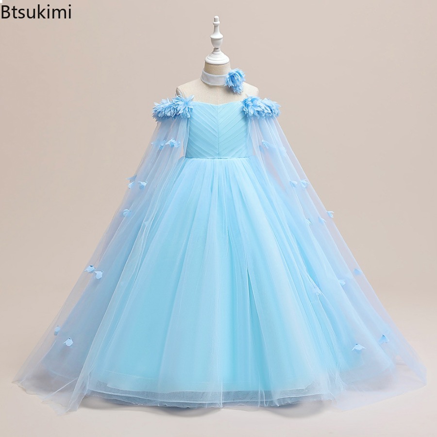 Robe de soirée de mariage à fleurs pour filles, Tutu de princesse, à la mode, en dentelle, vêtements d'anniversaire, de soirée d'été, nouvelle robe de bal