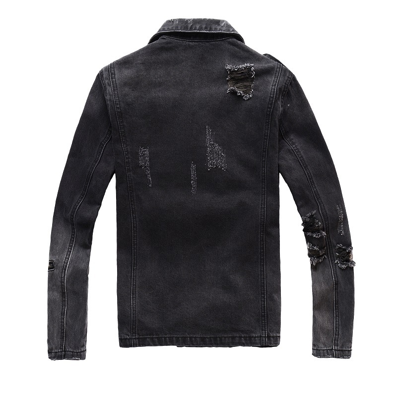 Veste en jean pour homme pour l'automne et l'hiver. Veste de moto slim déchirée à la mode de style punk de rue rétro américain.