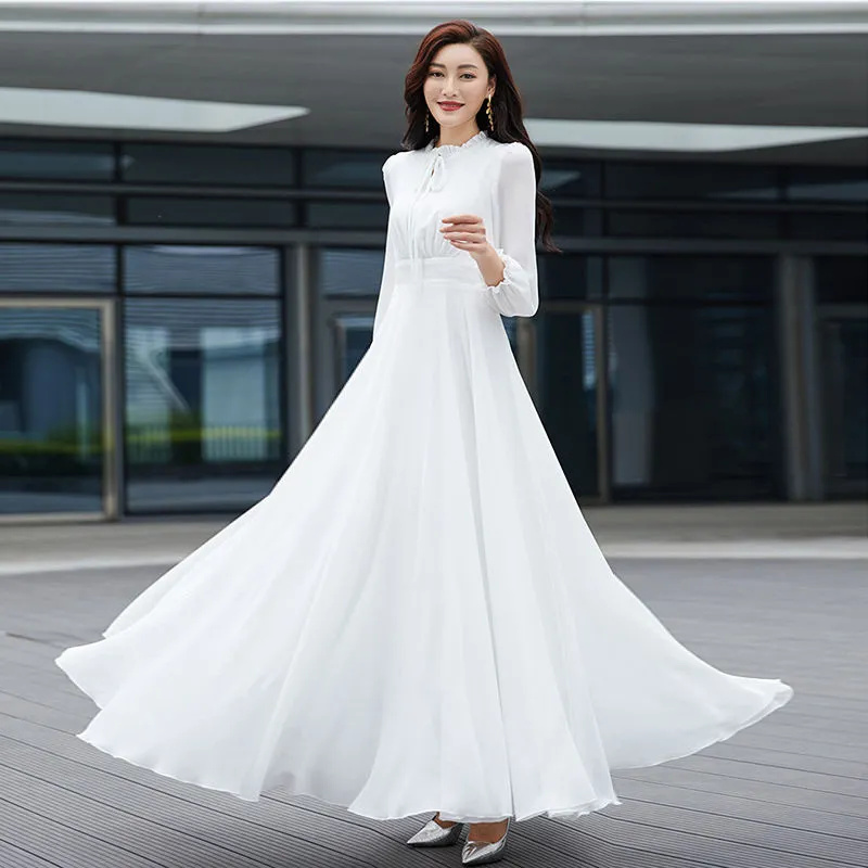 Robe longue en mousseline de soie bohème pour femme, nouvelle collection 2026, élégante, manches longues, 4XL, robe de plage ajustée pour femme