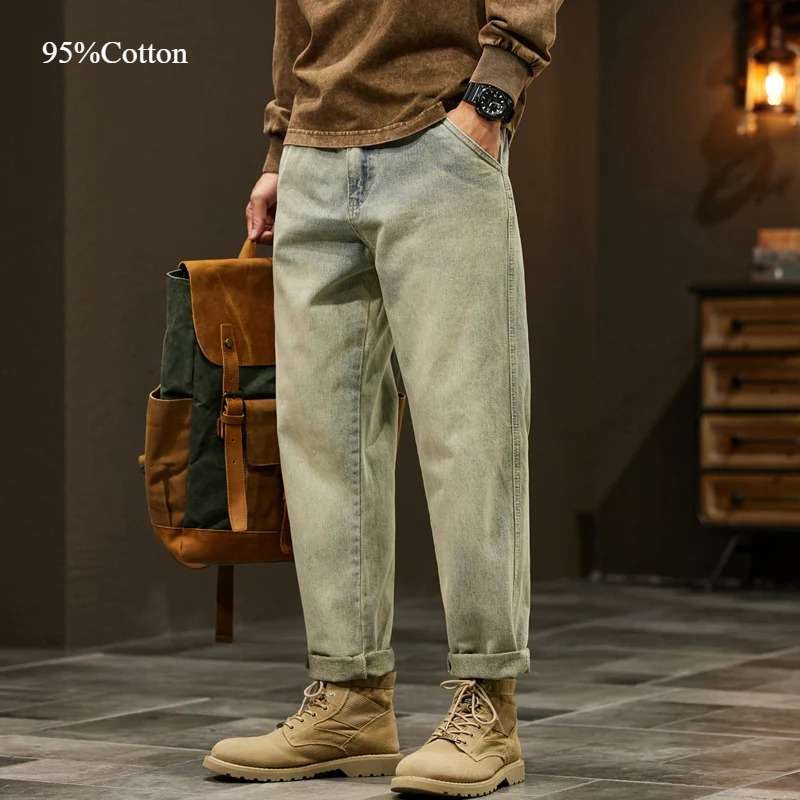 Jean ample en denim 95 % coton pour homme – Pantalon sarouel décontracté et tendance pour le travail et les loisirs – Vêtements de marque pour homme